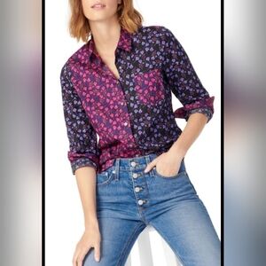 J. Crew x Liberty Fabrics Button Down Shirt Size 2 Floral Eggplant Pink, Cotton